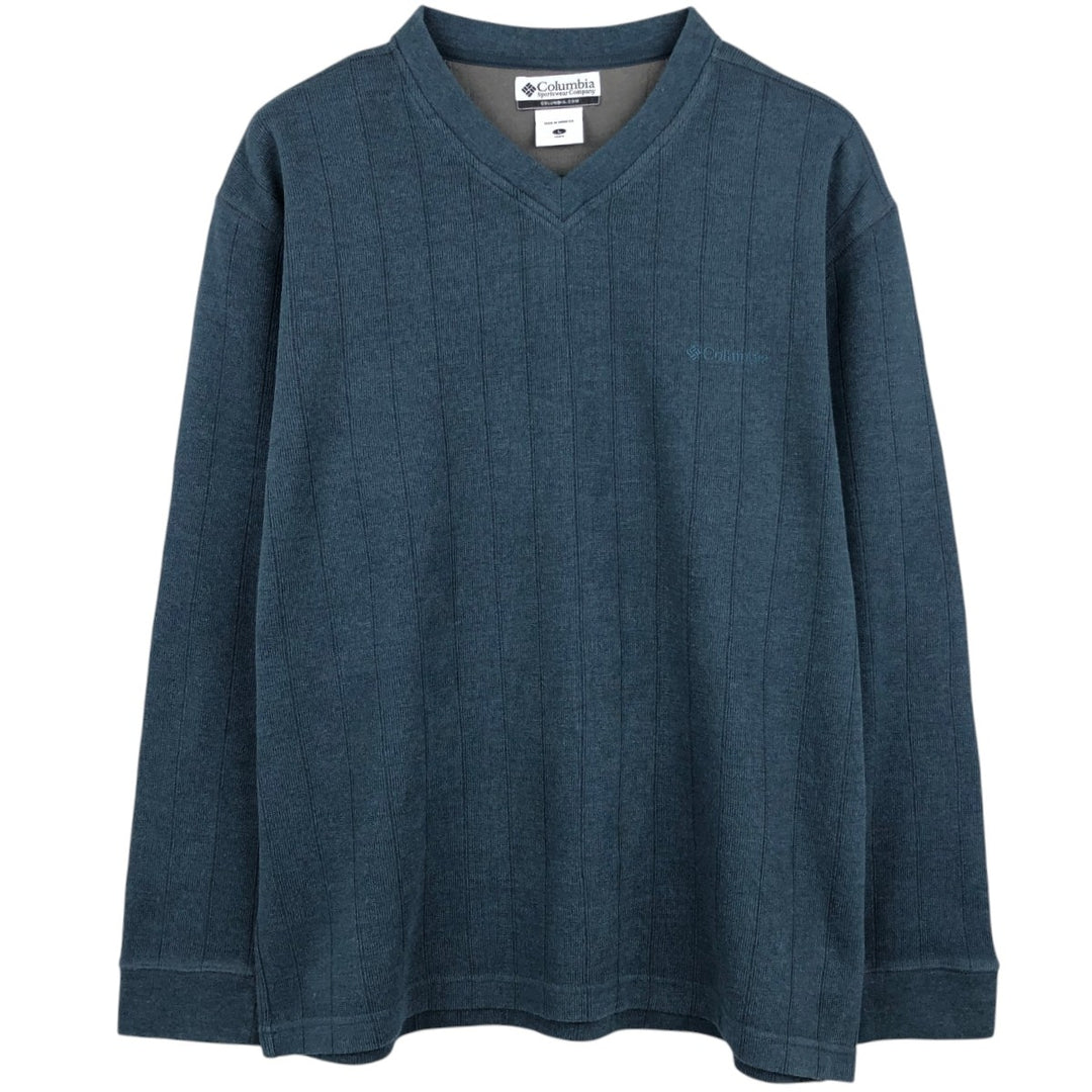 Columbia V-neck Long-Sleeve T-Shirt (Men's Size L) cotton blue type Vintage Second Hand