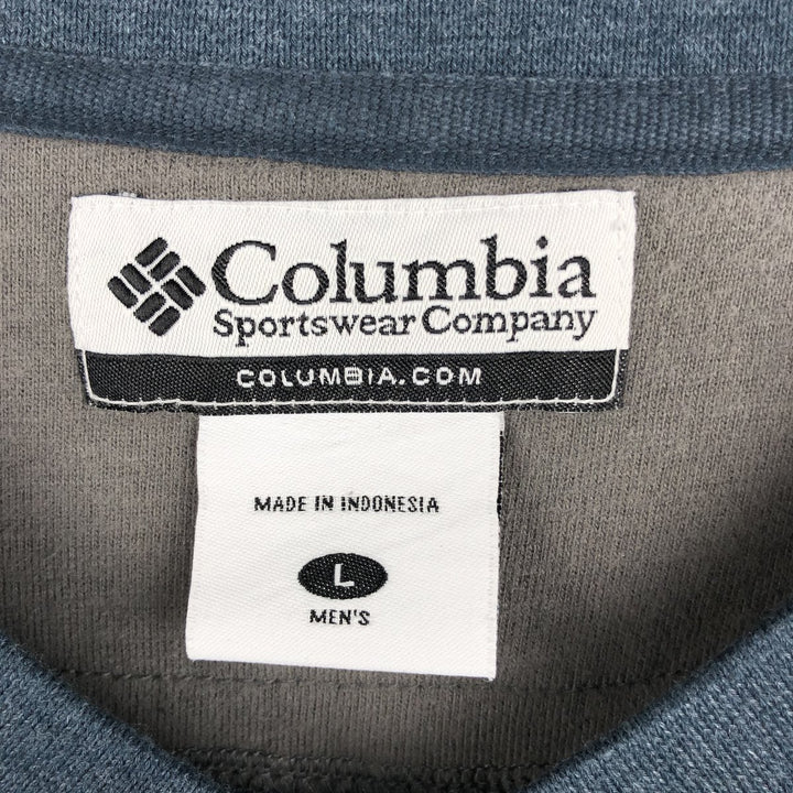 Columbia V-neck Long-Sleeve T-Shirt (Men's Size L) cotton blue type Vintage Second Hand