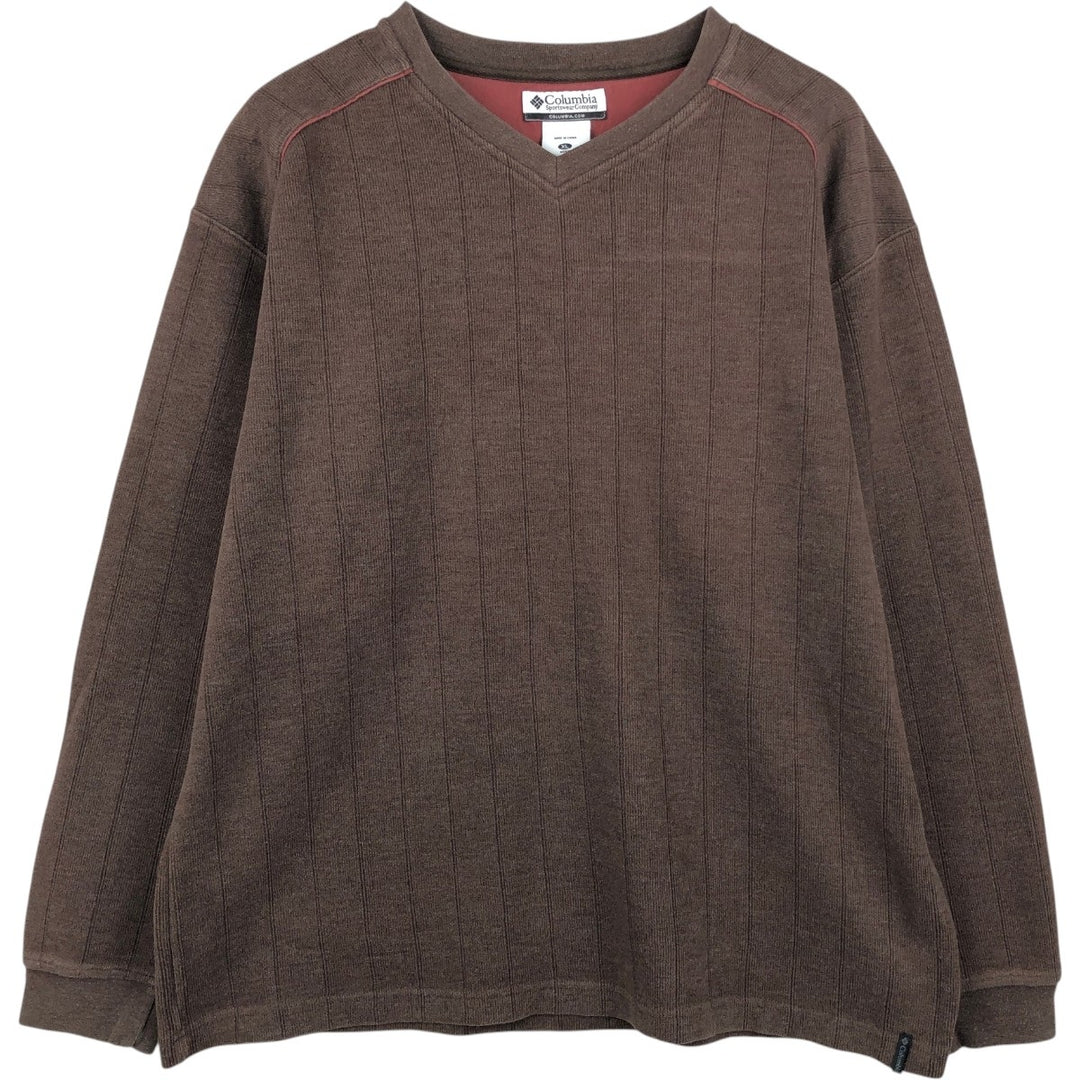 Columbia V-neck Long-Sleeve T-Shirt (Men's Size XL) cotton brown type Vintage Second Hand
