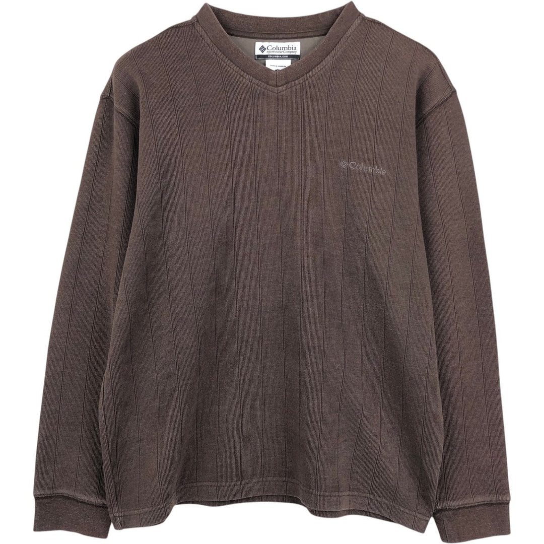 Columbia V-neck Long-Sleeve T-Shirt (Men's Size M) cotton brown type Vintage Second Hand