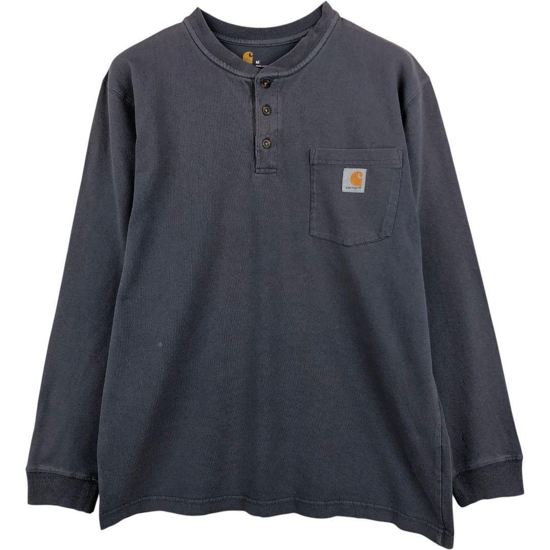 Carhartt ORIGINAL FIT Henley Neck Plain Pocket Long-Sleeve T-Shirt (Men's Size M) cotton Blue type light blue Vintage Second Hand