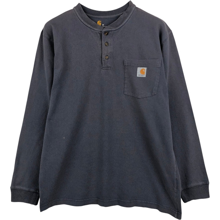 Carhartt ORIGINAL FIT Henley Neck Plain Pocket Long-Sleeve T-Shirt (Men's Size M) cotton Blue type light blue Vintage Second Hand