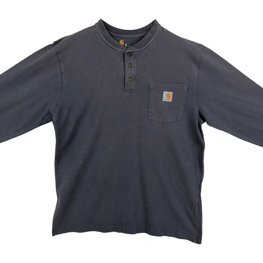 Carhartt ORIGINAL FIT Henley Neck Plain Pocket Long-Sleeve T-Shirt (Men's Size M) cotton Blue type light blue Vintage Second Hand