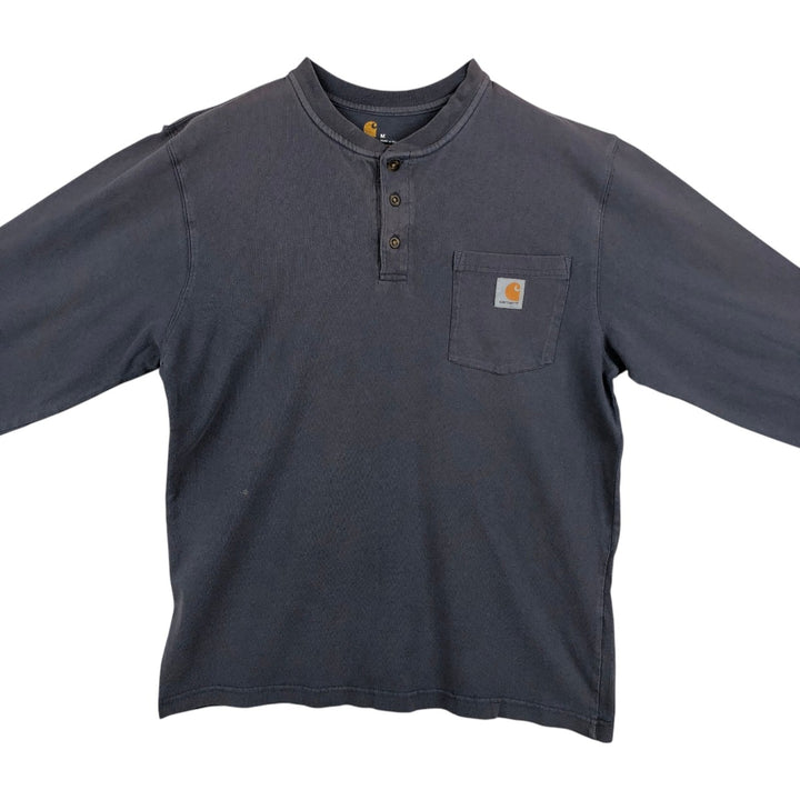 Carhartt ORIGINAL FIT Henley Neck Plain Pocket Long-Sleeve T-Shirt (Men's Size M) cotton Blue type light blue Vintage Second Hand