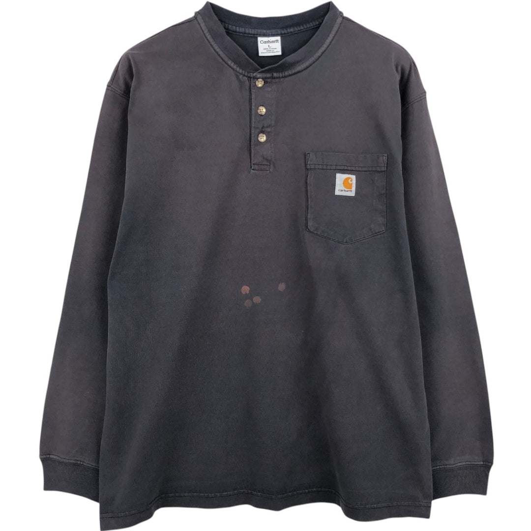Carhartt Henley neck plain pocket long T-shirt long T men's L size cotton black type Vintage Second Hand