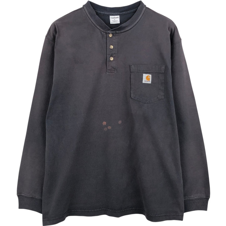 Carhartt Henley neck plain pocket long T-shirt long T men's L size cotton black type Vintage Second Hand
