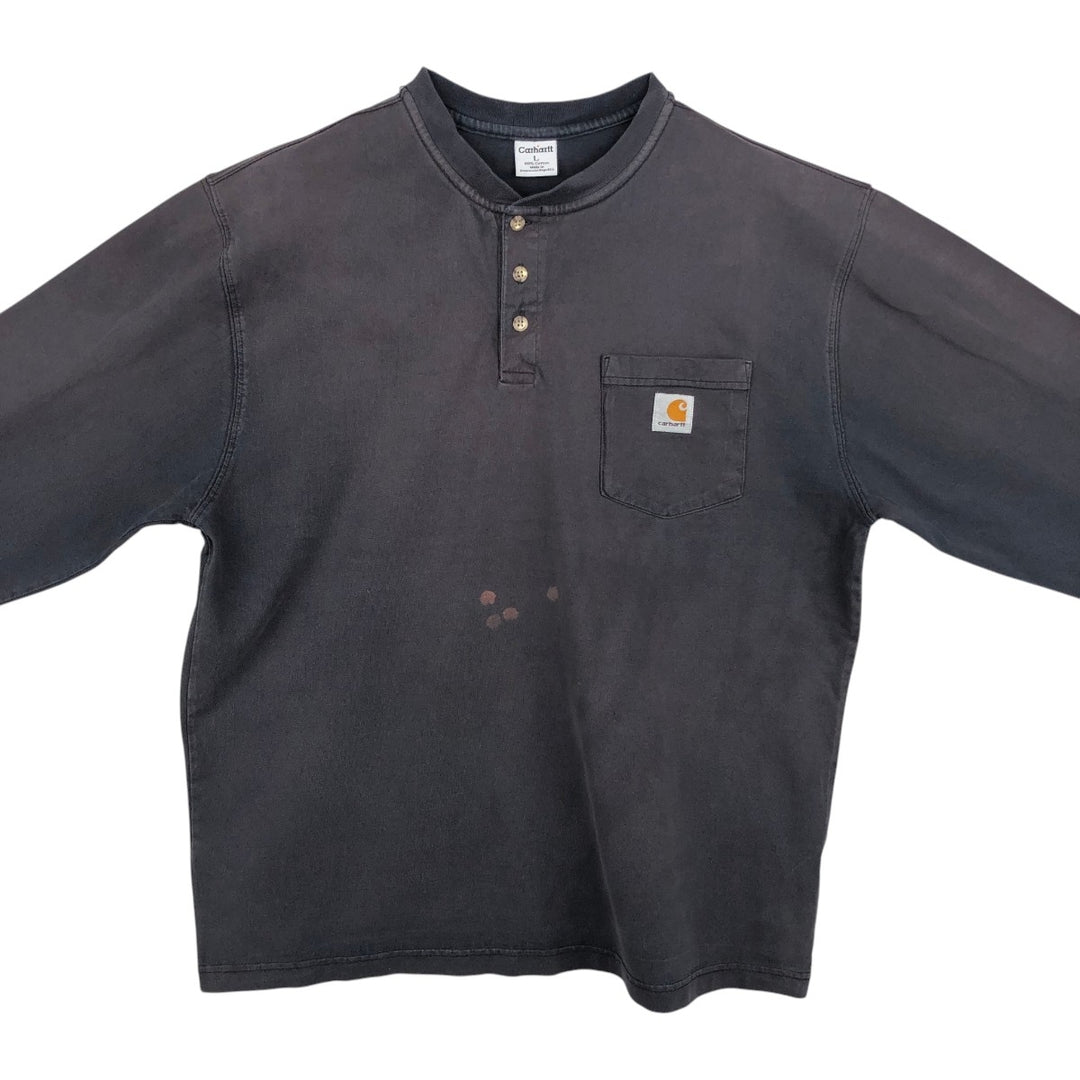 Carhartt Henley neck plain pocket long T-shirt long T men's L size cotton black type Vintage Second Hand