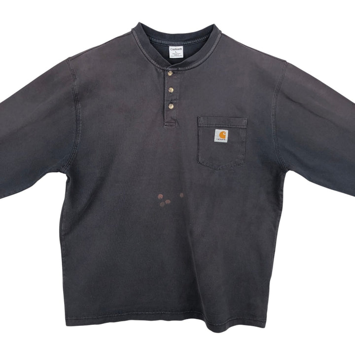 Carhartt Henley neck plain pocket long T-shirt long T men's L size cotton black type Vintage Second Hand