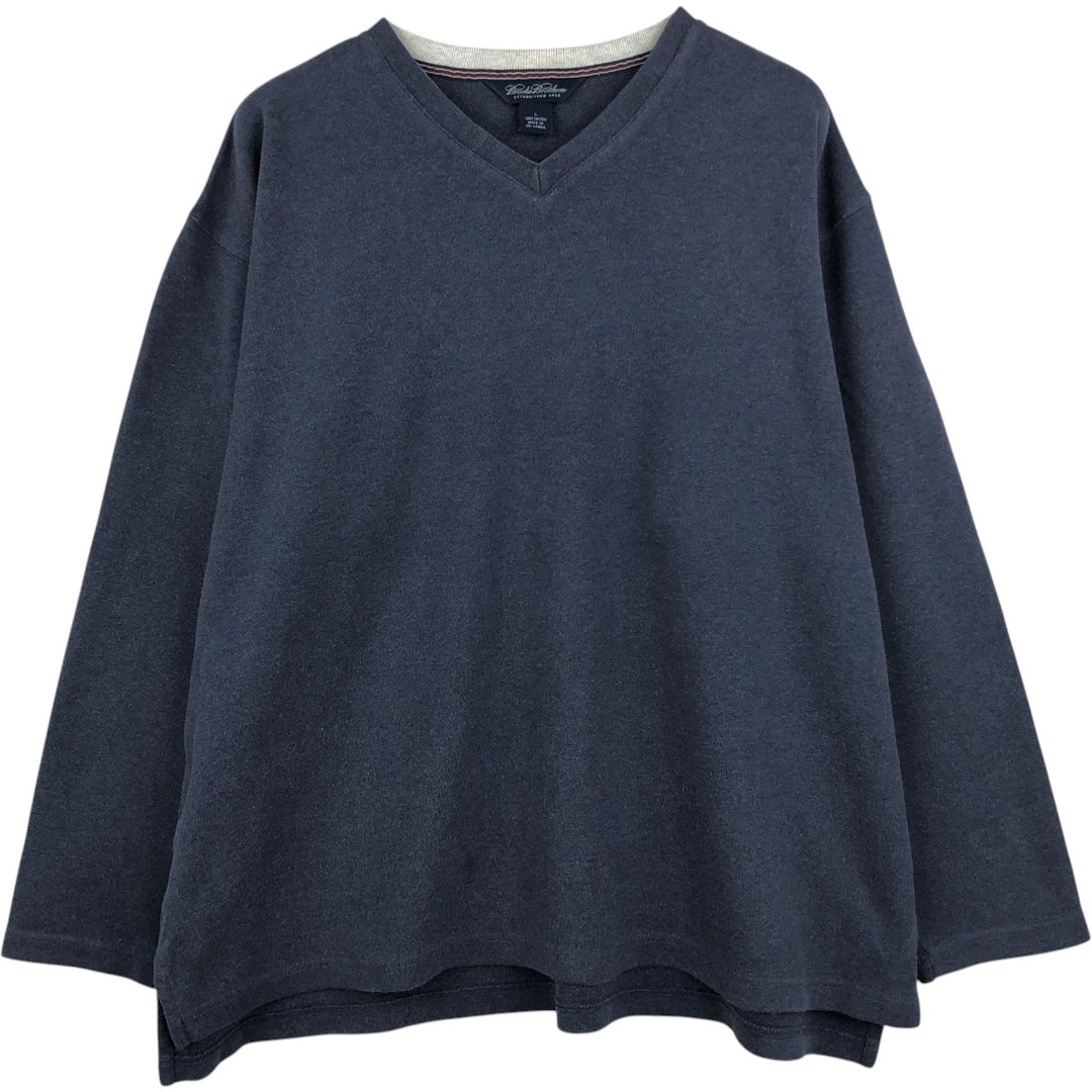 Brooks Brothers Est.1818 V-neck Long-Sleeve T-Shirt (Men's Size L) cotton navy blue type Vintage Second Hand