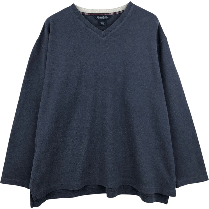 Brooks Brothers Est.1818 V-neck Long-Sleeve T-Shirt (Men's Size L) cotton navy blue type Vintage Second Hand