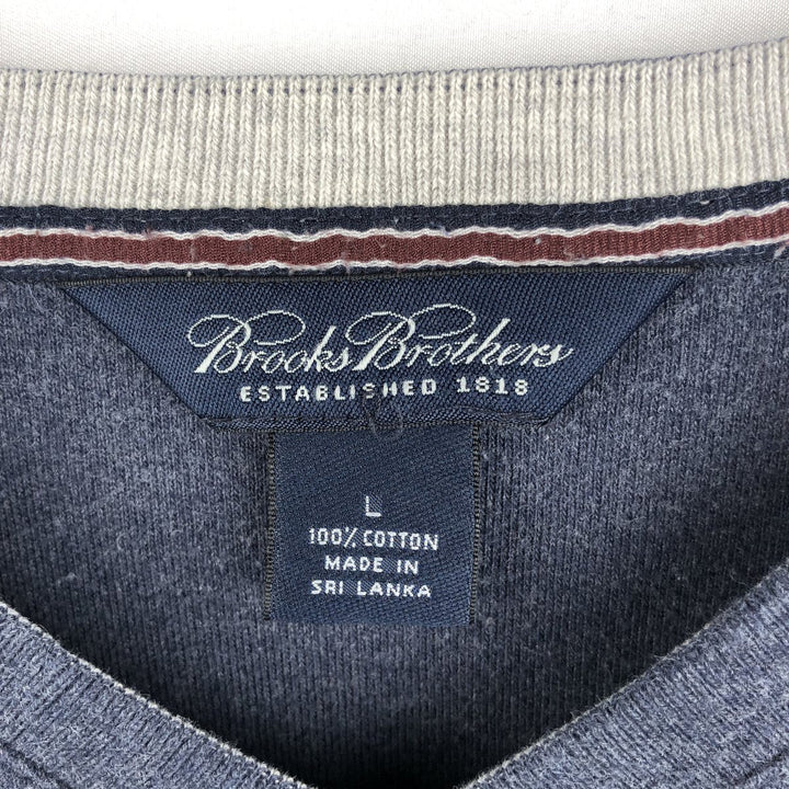 Brooks Brothers Est.1818 V-neck Long-Sleeve T-Shirt (Men's Size L) cotton navy blue type Vintage Second Hand