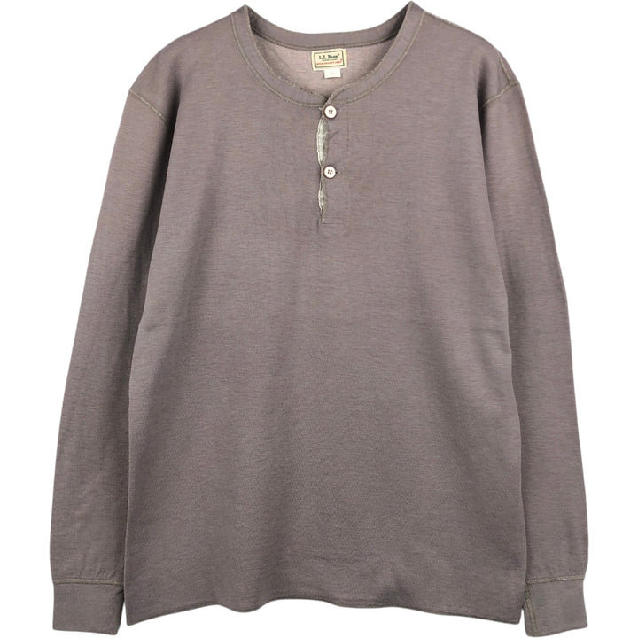 LLBean Henley Neck Long-Sleeve T-Shirt (Men's Size L) acrylic gray type Vintage Second Hand
