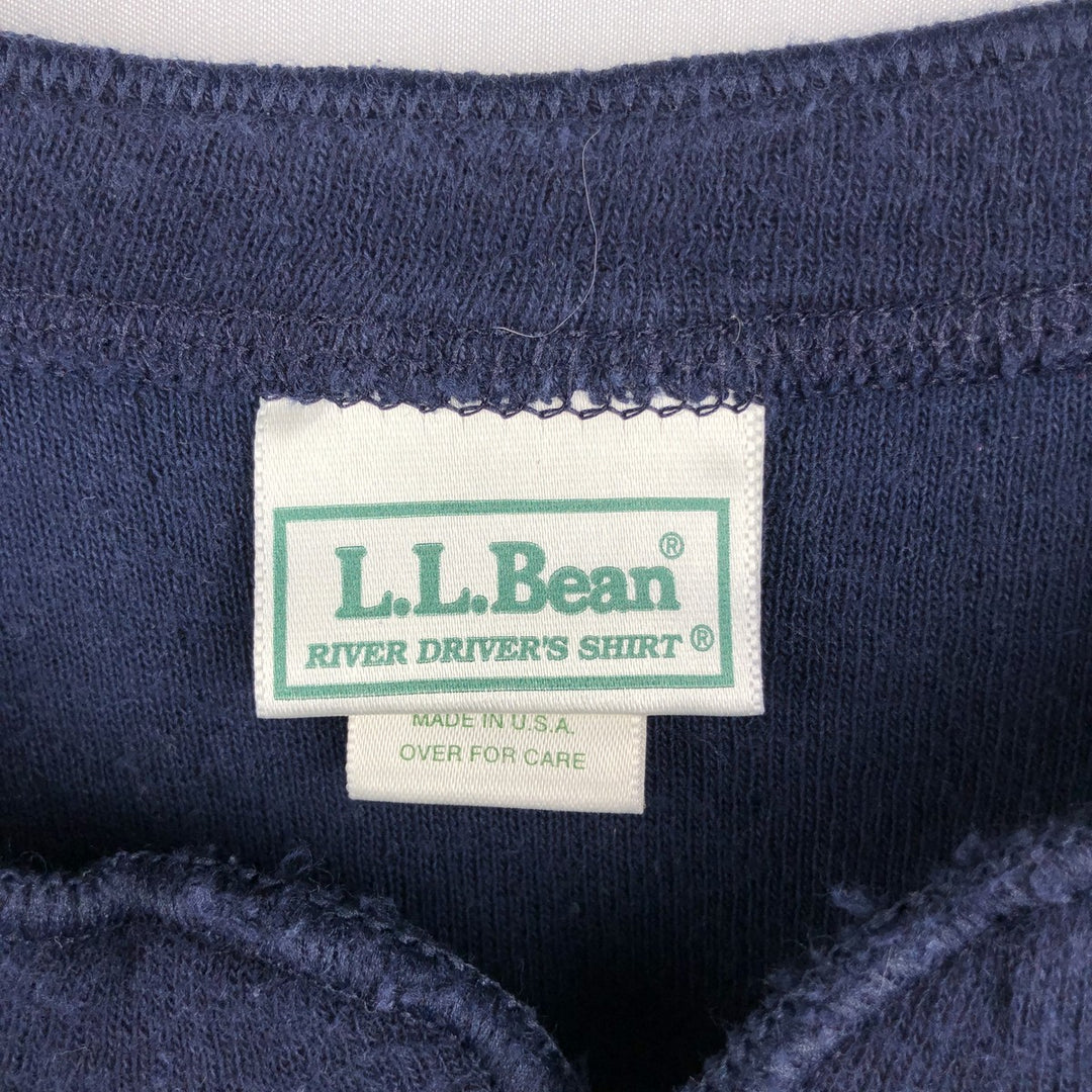 90'S LL Bean Henley Neck Long Sleeve T-Shirt, Made in USA, Men's Size M (approx.), Vintage Long Sleeve cotton navy blue type Vintage Second Hand