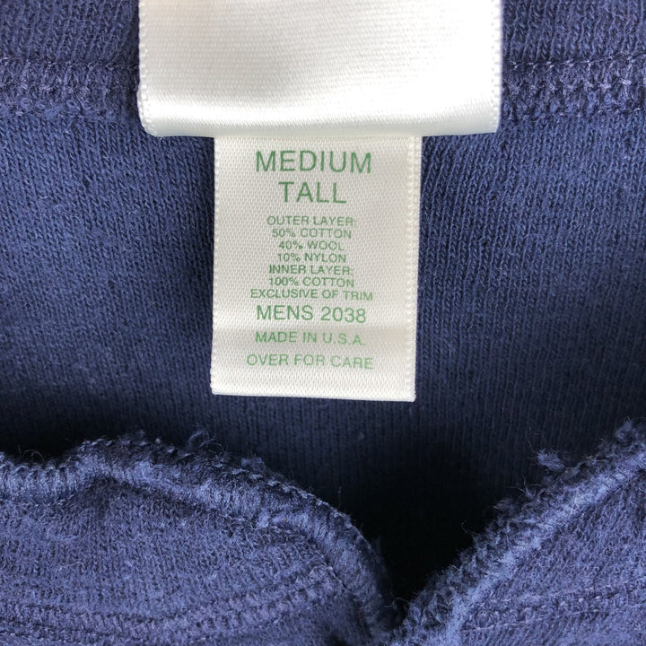 90'S LL Bean Henley Neck Long Sleeve T-Shirt, Made in USA, Men's Size M (approx.), Vintage Long Sleeve cotton navy blue type Vintage Second Hand
