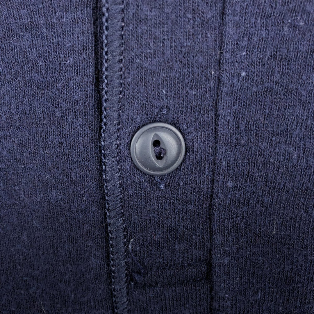 90'S LL Bean Henley Neck Long Sleeve T-Shirt, Made in USA, Men's Size M (approx.), Vintage Long Sleeve cotton navy blue type Vintage Second Hand