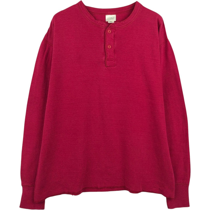 LLBean Henley Neck Long-Sleeve T-Shirt, Made in USA, Men's Size L (approx.) cotton red type Vintage Second Hand