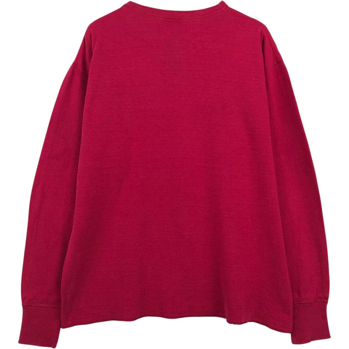 LLBean Henley Neck Long-Sleeve T-Shirt, Made in USA, Men's Size L (approx.) cotton red type Vintage Second Hand