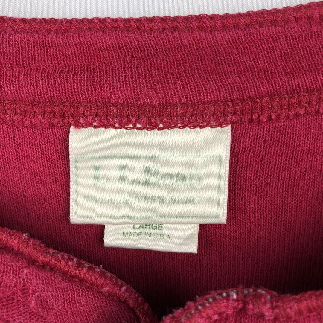 LLBean Henley Neck Long-Sleeve T-Shirt, Made in USA, Men's Size L (approx.) cotton red type Vintage Second Hand