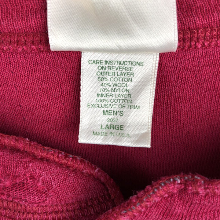 LLBean Henley Neck Long-Sleeve T-Shirt, Made in USA, Men's Size L (approx.) cotton red type Vintage Second Hand