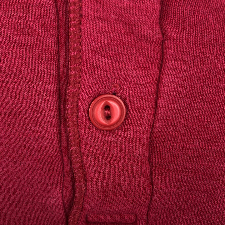 LLBean Henley Neck Long-Sleeve T-Shirt, Made in USA, Men's Size L (approx.) cotton red type Vintage Second Hand