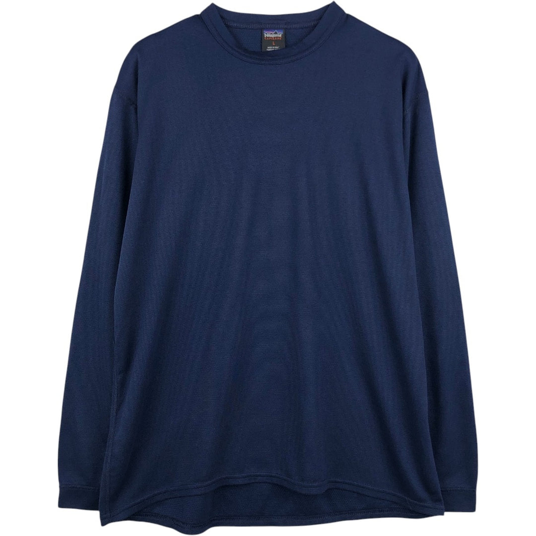 Patagonia CAPILENE Long-Sleeve T-Shirt, Made in USA, Men's Size L (approx.) polyester navy blue type Vintage Second Hand