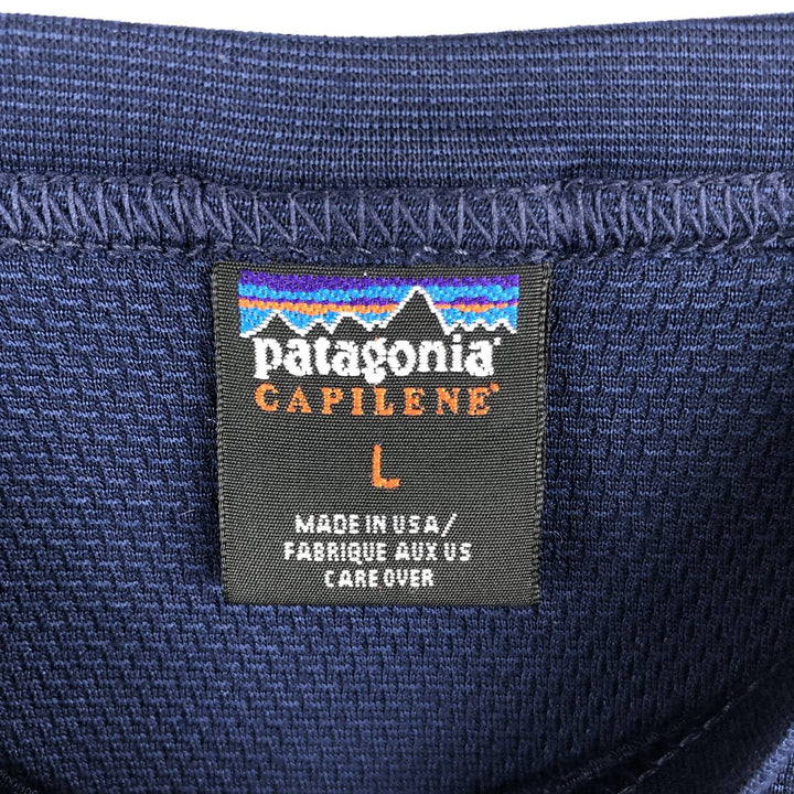 Patagonia CAPILENE Long-Sleeve T-Shirt, Made in USA, Men's Size L (approx.) polyester navy blue type Vintage Second Hand