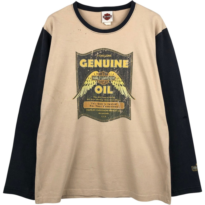 Harley-Davidson Motorcycle Long-Sleeve T-Shirt, Made in USA, Men's Size L (approx.) cotton unbleached Vintage Second Hand