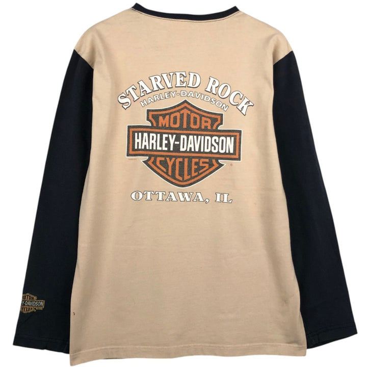 Harley-Davidson Motorcycle Long-Sleeve T-Shirt, Made in USA, Men's Size L (approx.) cotton unbleached Vintage Second Hand