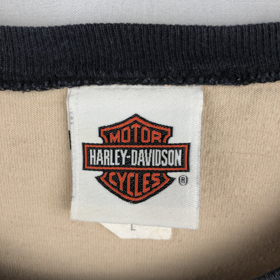 Harley-Davidson Motorcycle Long-Sleeve T-Shirt, Made in USA, Men's Size L (approx.) cotton unbleached Vintage Second Hand