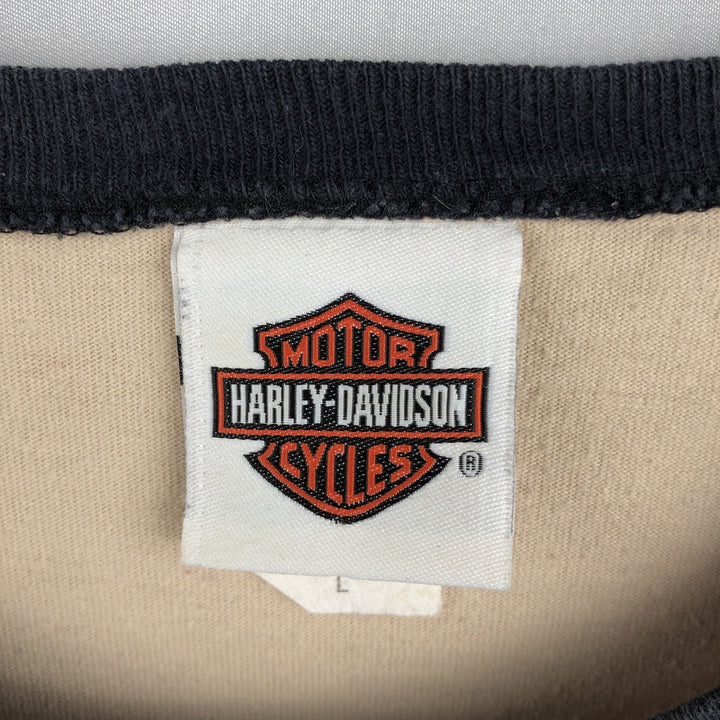 Harley-Davidson Motorcycle Long-Sleeve T-Shirt, Made in USA, Men's Size L (approx.) cotton unbleached Vintage Second Hand