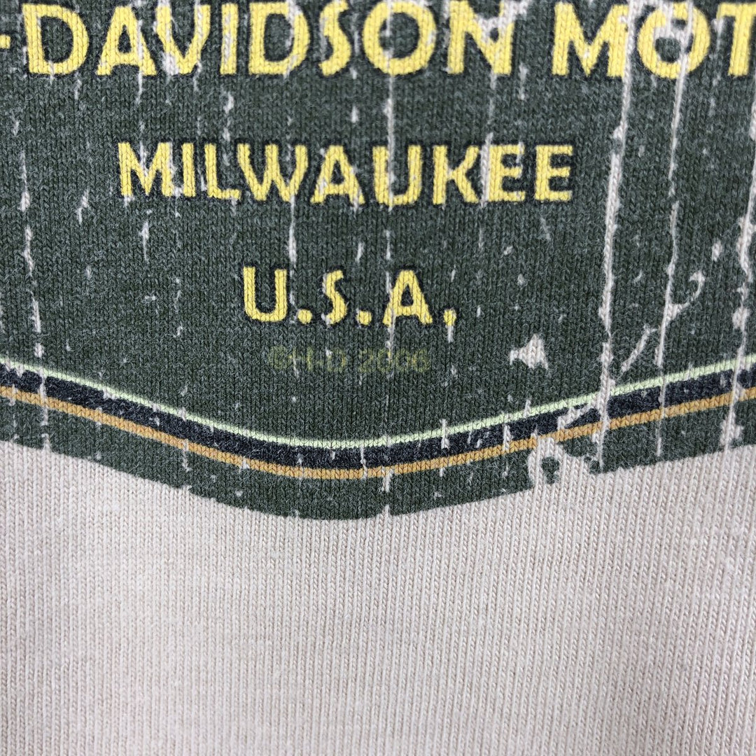 Harley-Davidson Motorcycle Long-Sleeve T-Shirt, Made in USA, Men's Size L (approx.) cotton unbleached Vintage Second Hand