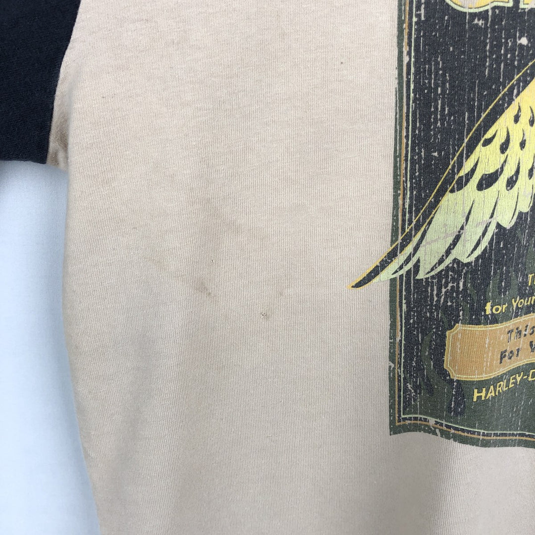 Harley-Davidson Motorcycle Long-Sleeve T-Shirt, Made in USA, Men's Size L (approx.) cotton unbleached Vintage Second Hand