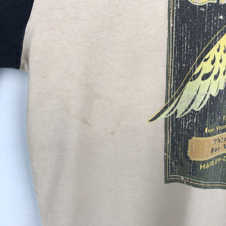 Harley-Davidson Motorcycle Long-Sleeve T-Shirt, Made in USA, Men's Size L (approx.) cotton unbleached Vintage Second Hand
