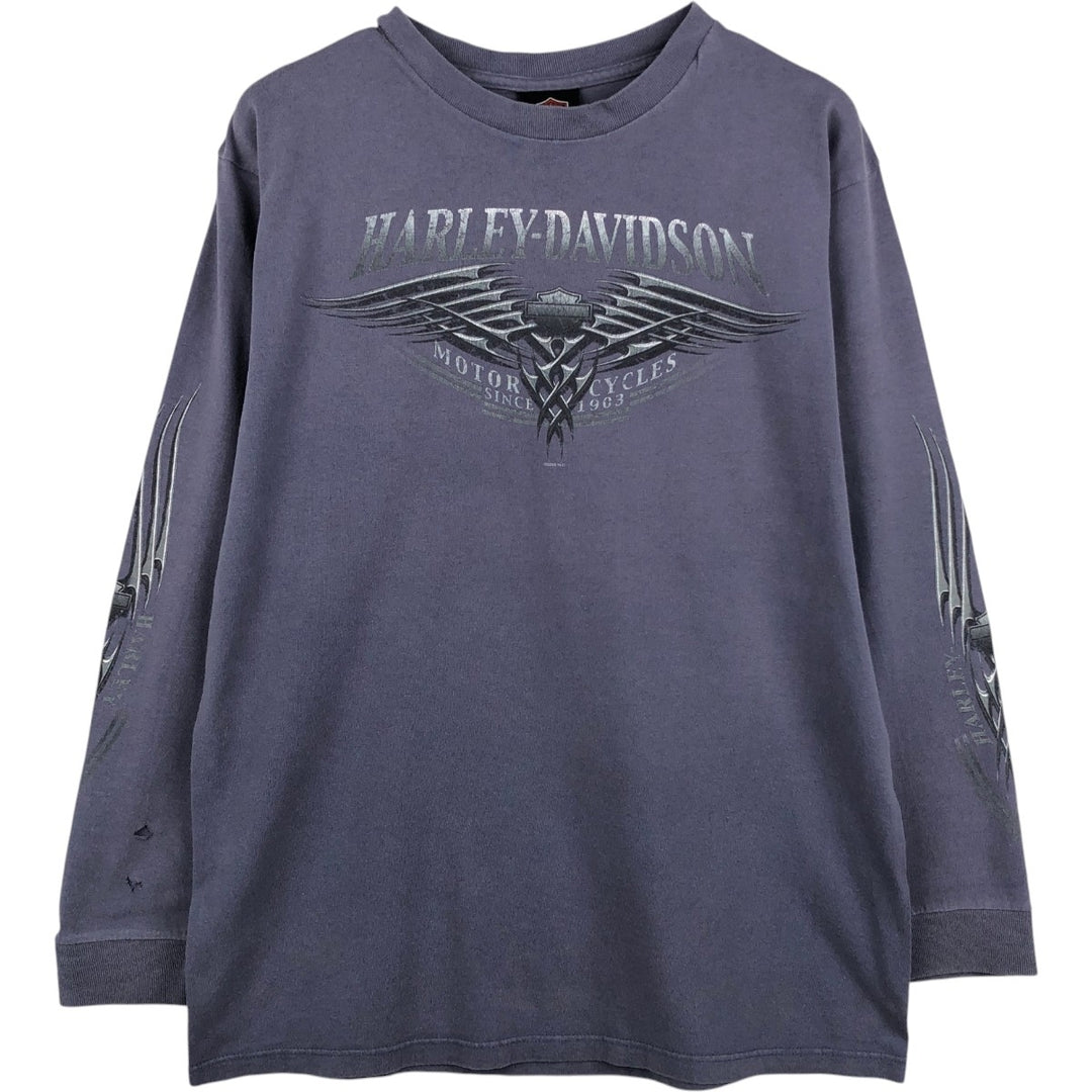2000'S Harley-Davidson Motorcycle Long-Sleeve T-Shirt, Made in USA, Men's Size M (approx.) cotton Blue type light blue Vintage Second Hand