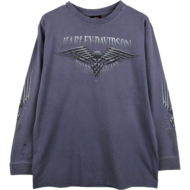 2000'S Harley-Davidson Motorcycle Long-Sleeve T-Shirt, Made in USA, Men's Size M (approx.) cotton Blue type light blue Vintage Second Hand
