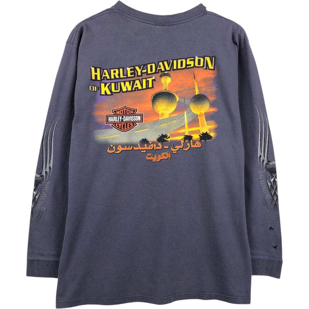 2000'S Harley-Davidson Motorcycle Long-Sleeve T-Shirt, Made in USA, Men's Size M (approx.) cotton Blue type light blue Vintage Second Hand