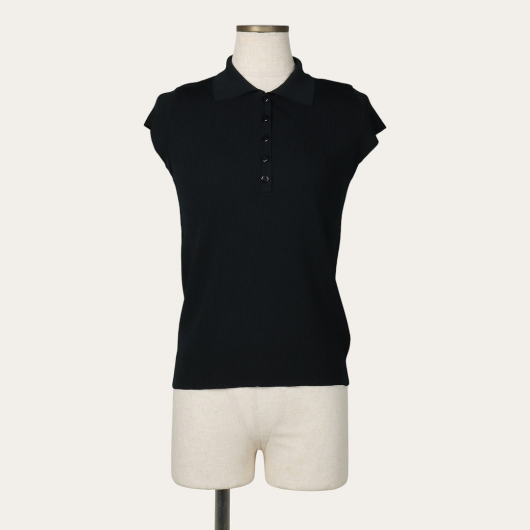 Rib-knit cap-sleeve short-sleeve knit sweater, women's size S (approx.) unclear black type Vintage Second Hand