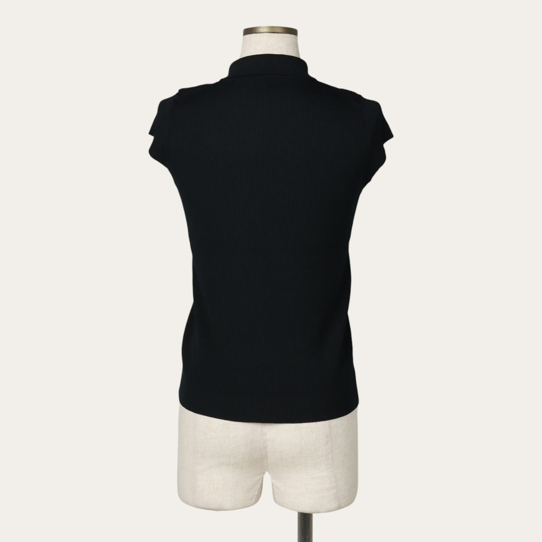 Rib-knit cap-sleeve short-sleeve knit sweater, women's size S (approx.) unclear black type Vintage Second Hand