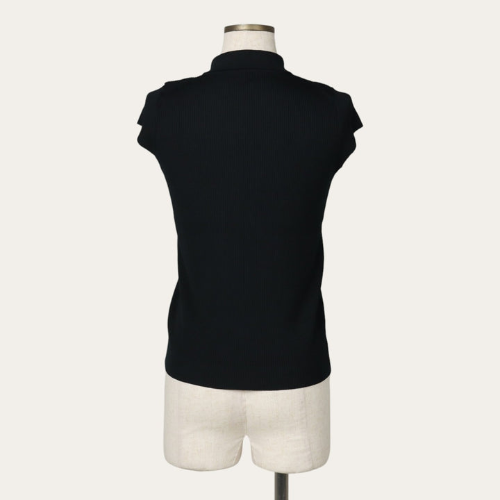 Rib-knit cap-sleeve short-sleeve knit sweater, women's size S (approx.) unclear black type Vintage Second Hand