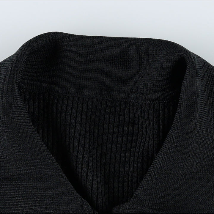 Rib-knit cap-sleeve short-sleeve knit sweater, women's size S (approx.) unclear black type Vintage Second Hand