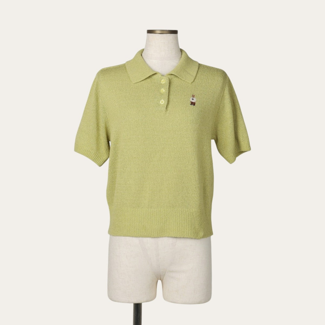 WHO.AU Short-Sleeve Knit Sweater Polo Knit Sweater Women's Size S (equivalent) acrylic green type yellow green Vintage Second Hand