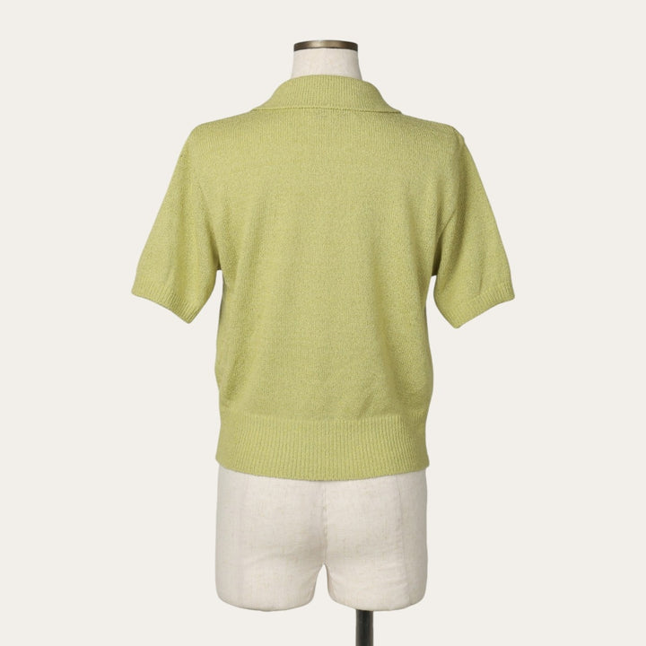 WHO.AU Short-Sleeve Knit Sweater Polo Knit Sweater Women's Size S (equivalent) acrylic green type yellow green Vintage Second Hand
