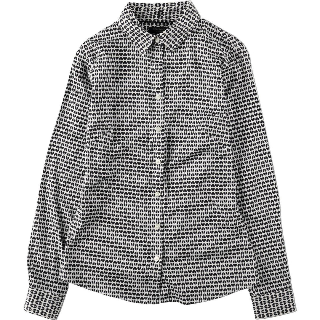 2000'S Banana Republic Geometric Print Long-Sleeve Cotton Shirt (Women's Size S) cotton black type Vintage Second Hand