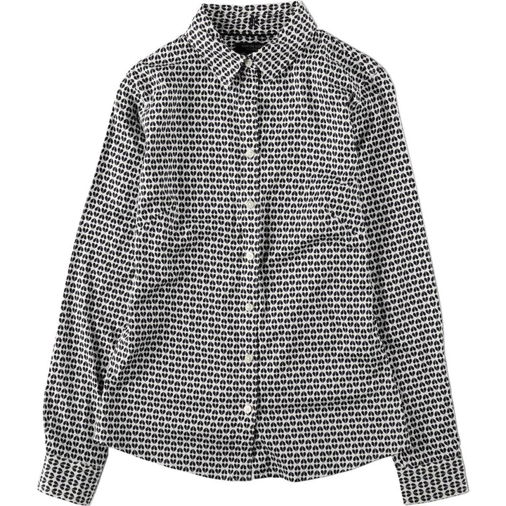 2000'S Banana Republic Geometric Print Long-Sleeve Cotton Shirt (Women's Size S) cotton black type Vintage Second Hand