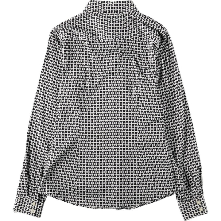 2000'S Banana Republic Geometric Print Long-Sleeve Cotton Shirt (Women's Size S) cotton black type Vintage Second Hand