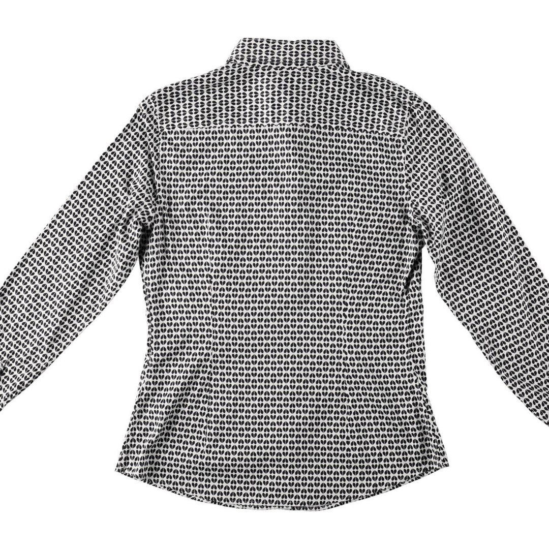 2000'S Banana Republic Geometric Print Long-Sleeve Cotton Shirt (Women's Size S) cotton black type Vintage Second Hand