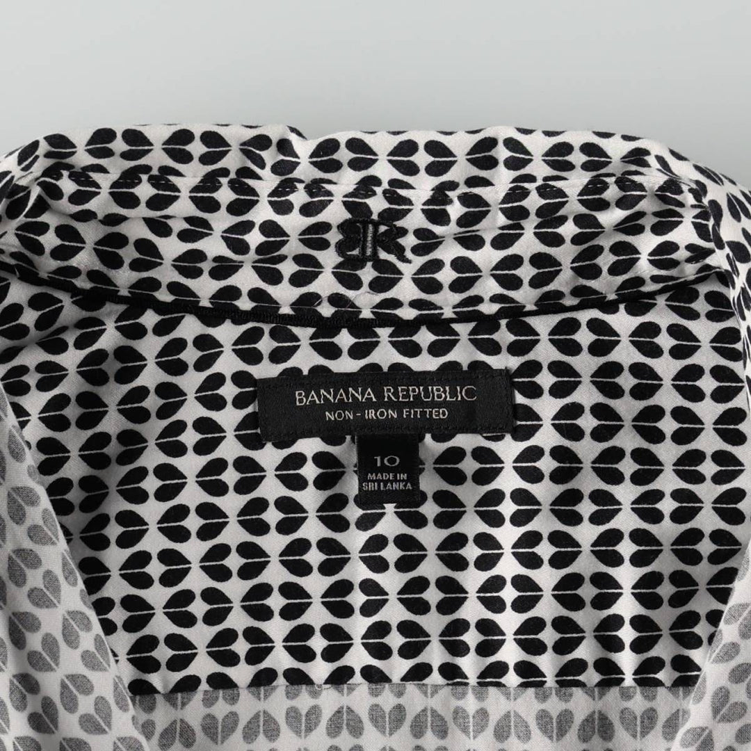 2000'S Banana Republic Geometric Print Long-Sleeve Cotton Shirt (Women's Size S) cotton black type Vintage Second Hand