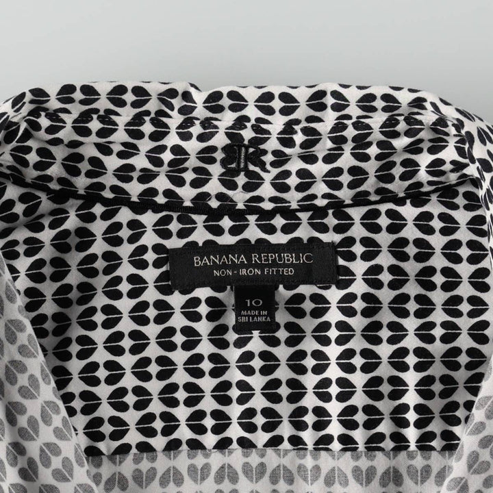 2000'S Banana Republic Geometric Print Long-Sleeve Cotton Shirt (Women's Size S) cotton black type Vintage Second Hand