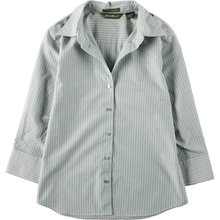 Eddie Bauer Multi-stripe Open Collar Long-Sleeve Cotton Stripe Shirt (Women's Size S) cotton Emerald green Vintage Second Hand