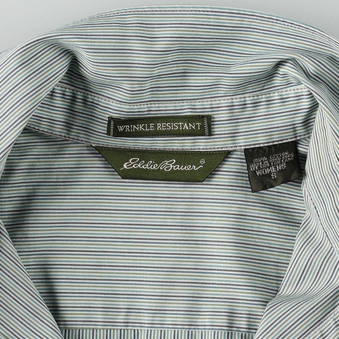 Eddie Bauer Multi-stripe Open Collar Long-Sleeve Cotton Stripe Shirt (Women's Size S) cotton Emerald green Vintage Second Hand